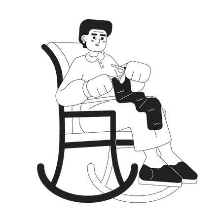 Grandma knitting yarn in rocking chair  Illustration