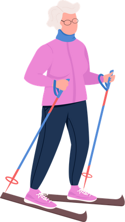 Grandma skiing Illustration