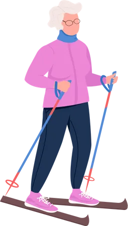 Grandma skiing Illustration