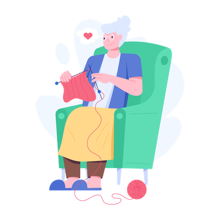 Grandma Thinking while knitting  Illustration