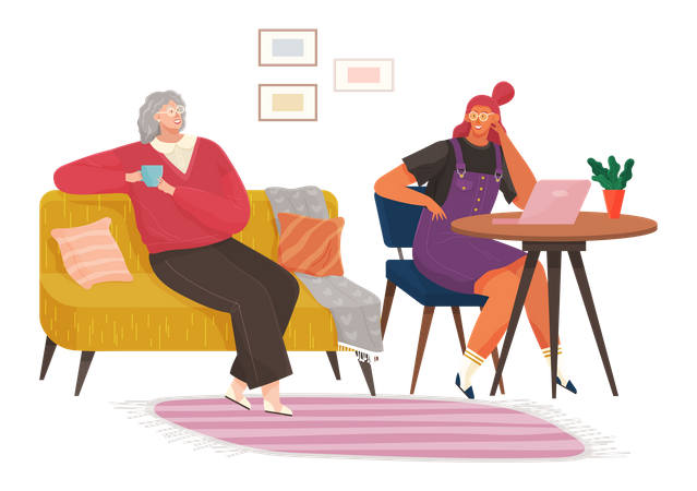 Grandmother and daughter communicating Illustration
