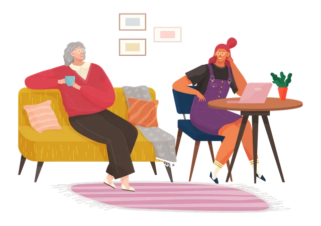 Grandmother and daughter communicating  Illustration