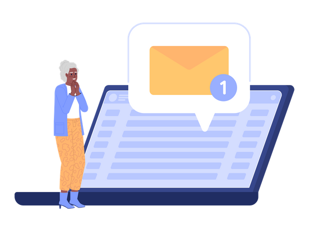 Grandmother excited of new email on laptop Illustration