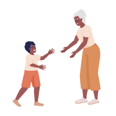 Grandmother extending hands to grandson  Illustration