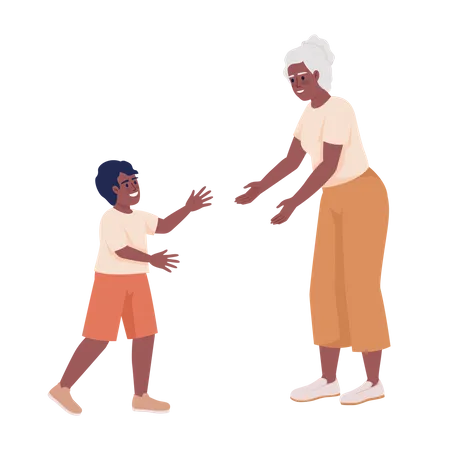 Grandmother Extending Hands To Grandson Semi Flat Color Vector Characters Editable Figures Full Body People On White Simple Cartoon Style Illustration For Web Graphic Design And Animation Illustration