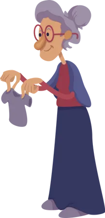 Grandmother holding child clothing  Illustration