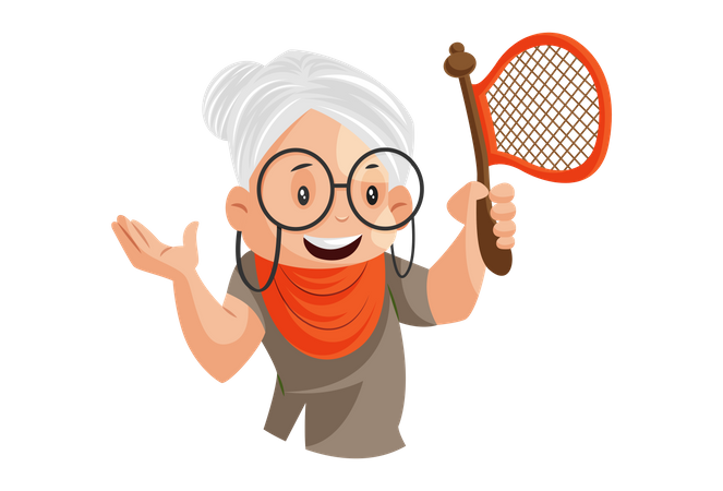 Grandmother holds a fan in her hand  Illustration