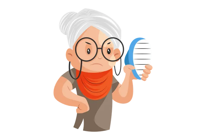 Grandmother is holding comb in hand  イラスト