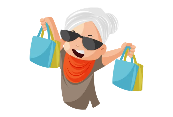 Grandmother is holding shopping bags in her hand Illustration