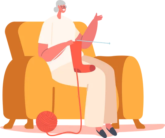 Grandmother knitting socks for grandkids  Illustration