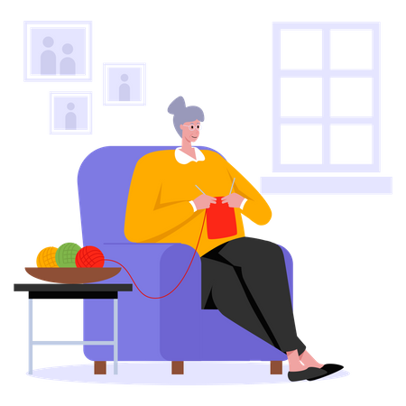 Grandmother knitting wool  Illustration