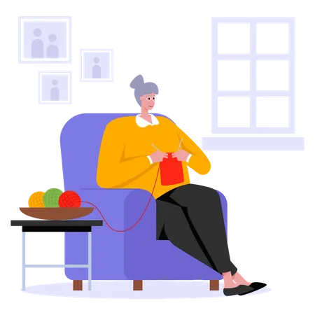 Grandmother knitting wool  Illustration