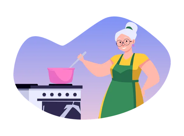 Grandmother making fruit or berry jam dessert  Illustration