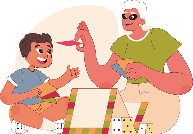 Grandmother playing with grand child  Illustration