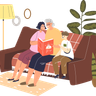 grandmother reading fairytale illustrations