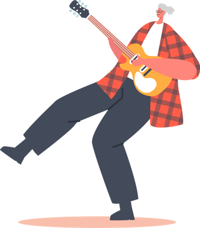 Grandmother Rock Guitarist Playing Guitar  Illustration