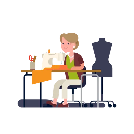 Grandmother sewing  Illustration