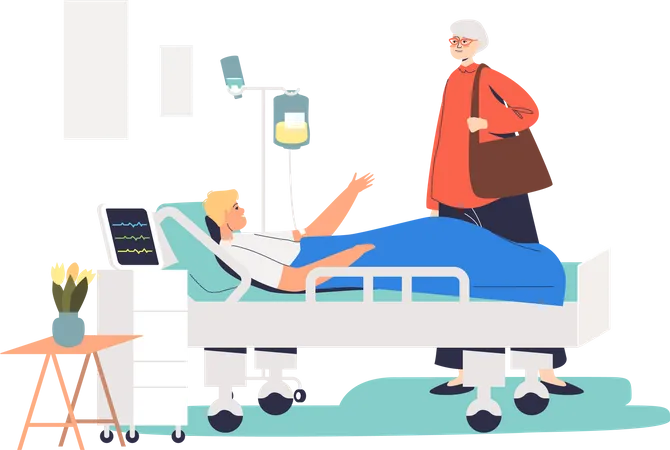 Grandmother visit grandson at hospital  Illustration