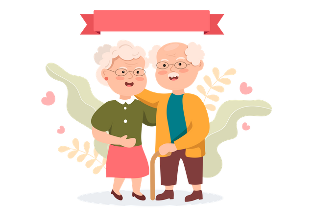 Grandpa and Grandma standing together Illustration