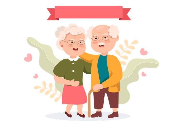 Grandpa and Grandma standing together  Illustration