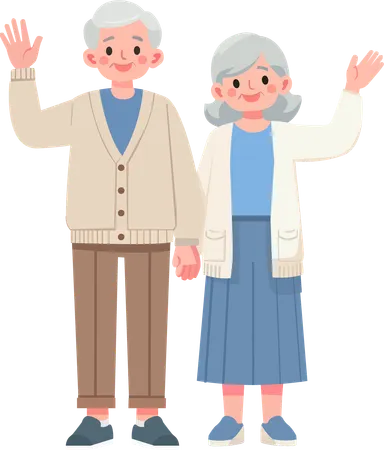 Grandpa and grandma waved their hands in joy  Illustration