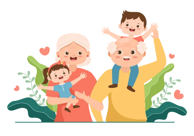 Grandpa and Grandma with kids Illustration