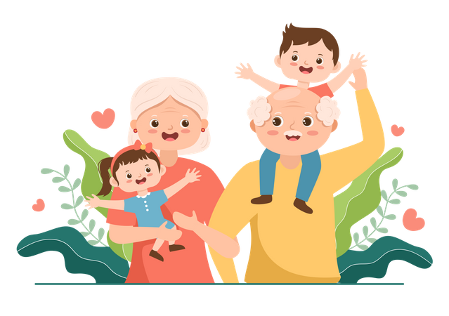 Grandpa and Grandma with kids  Illustration