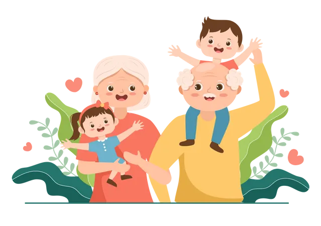 Grandpa and Grandma with kids  Illustration