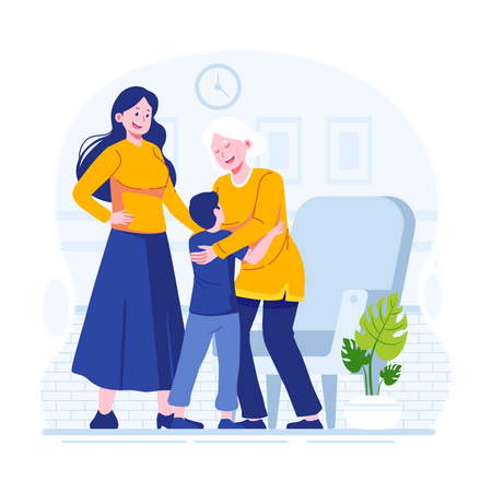 Grandpa and Grandma with kids  Illustration