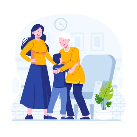 Grandpa and Grandma with kids  Illustration