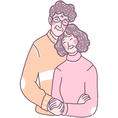Grandpa and grandmother standing together Illustration