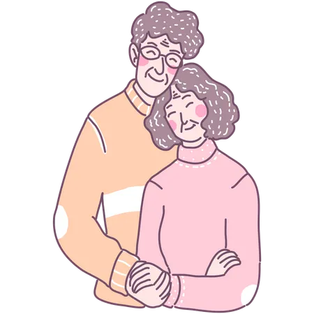 Grandpa and grandmother standing together  Illustration