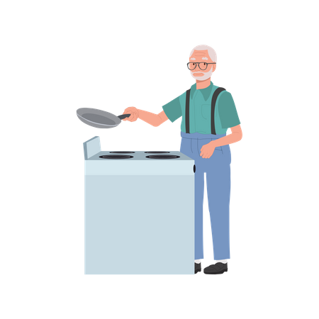 Grandpa Cooking Traditional Homemade Meals on Stove  Illustration