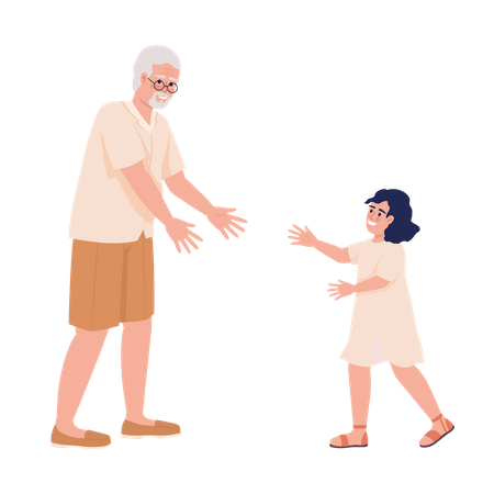 Grandpa extending hands to female child  Illustration