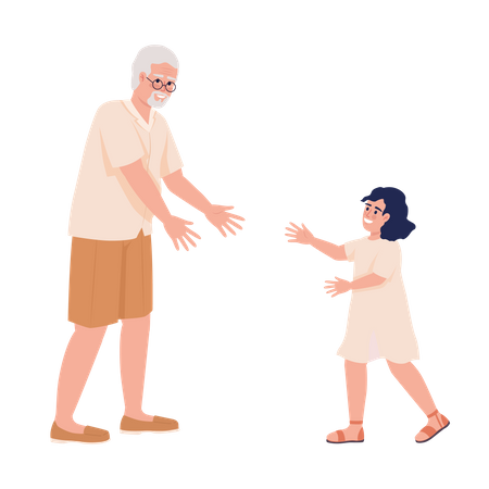 Grandpa extending hands to female child  Illustration