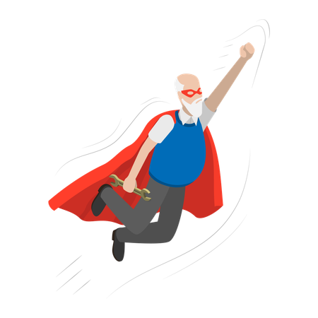 Grandpa flying like Super Hero  Illustration