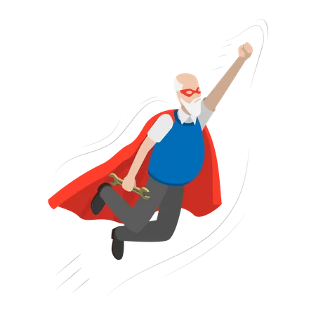 Grandpa flying like Super Hero  Illustration