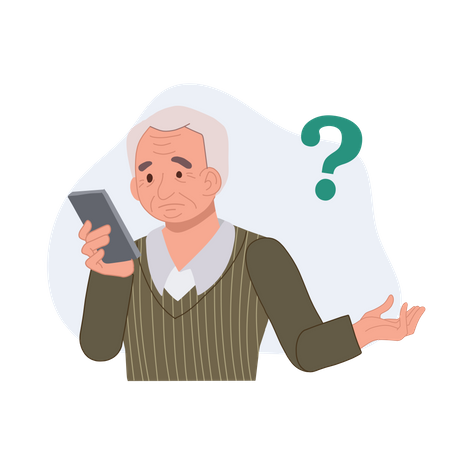 Grandpa have problems with cell phones Illustration