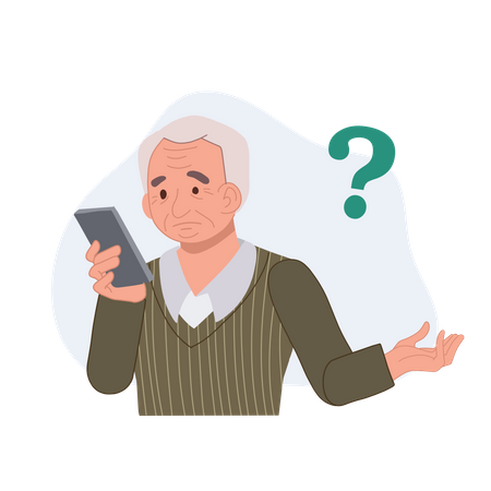 Grandpa have problems with cell phones  Illustration