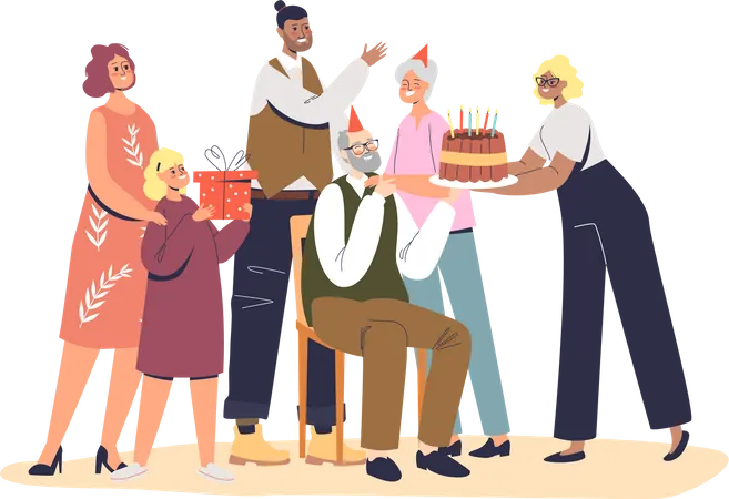 Grandparent birthday celebration Illustration