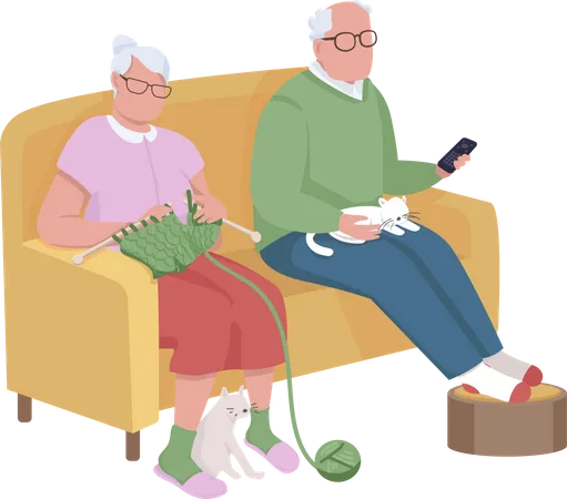 Grandparents Semi Flat Color Vector Characters Sitting Figures Full Body People On White Leisure Activity Isolated Modern Cartoon Style Illustration For Graphic Design And Animation Illustration