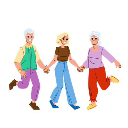 Grandparents are enjoying with their grand daughter  Illustration