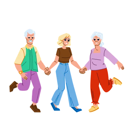 Family With Grandparents Vector Happy Girl Granddaughter Grandchildren Senior Child Together Woman Man Female Love Smiling Family With Grandparents Character People Flat Cartoon Illustration Illustration