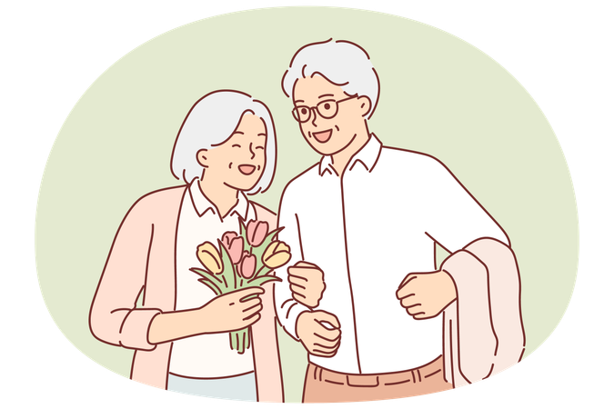 Grandparents in love during date or marriage ceremony  Illustration