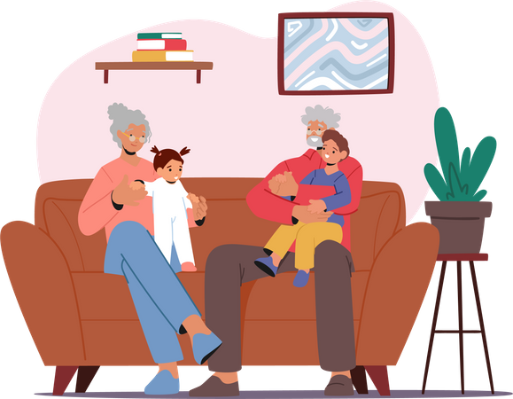 Grandparents spending time with grandkids Illustration