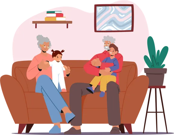 Grandparents spending time with grandkids Illustration
