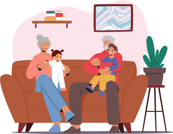 Grandparents spending time with grandkids  Illustration