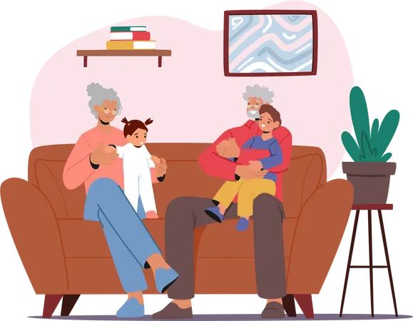 Grandparents spending time with grandkids  Illustration