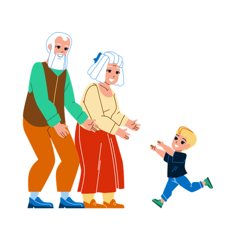 Grandparents Visit at Grandchildren Family  Illustration