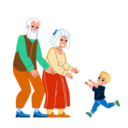 Grandparents Visit Grandchildren Family Vector Happy Grandfather And Grandmother Visit Grandchildren Characters Grand Parents And Kid Recreational Happy Time Together Flat Cartoon Illustration Illustration